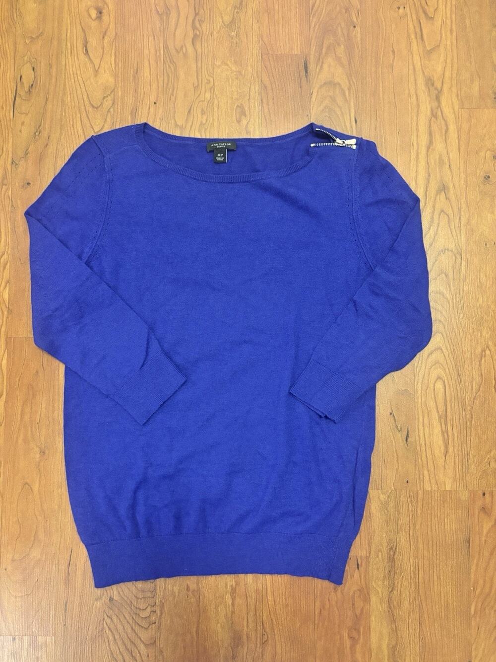 Ann Taylor Royal Blue Knit Sweater Zip Size Petite M